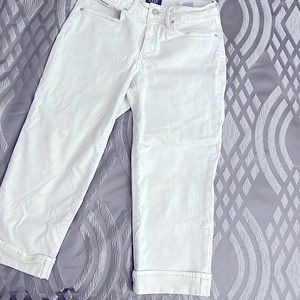 Tan crop jeans by NYDJ. Size six with stretch.